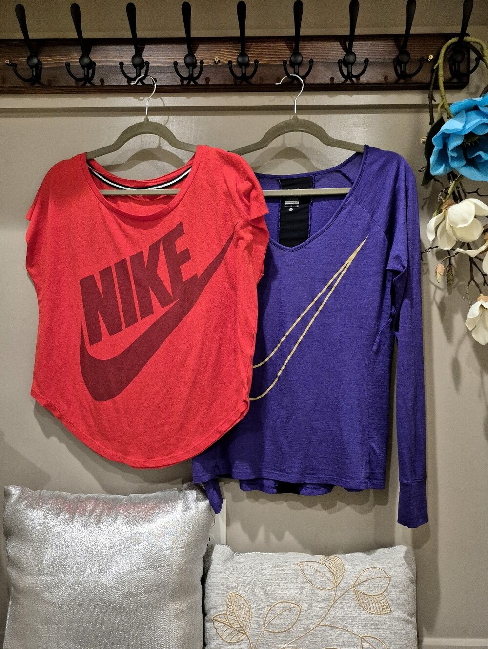 Nike Red Graphic Tee & Purple Long Sleeve Top - Red, Purple Women's